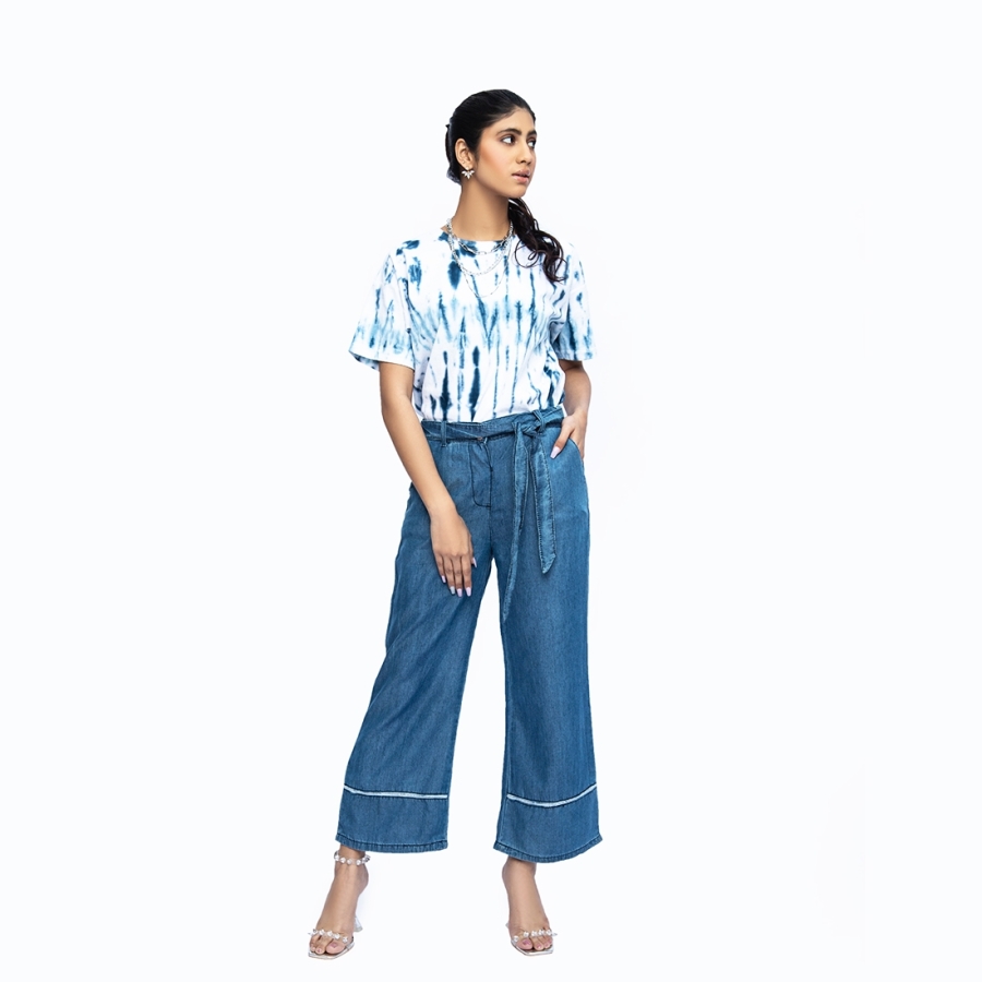 Buy online High Rise Solid Denim Palazzo from bottom wear for Women by  Quinoa for ₹600 at 60% off | 2024 Limeroad.com